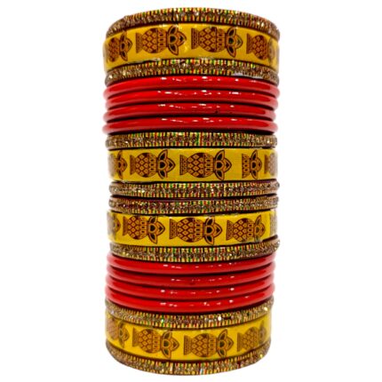 LAC / Lakh jaipuri bangles set for women PRINT-KALASH-RED pack of 24